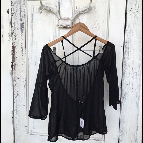 Sheer Top / Open Back / Off Shoulders Loose 😎 NWT - Picture 4 of 4